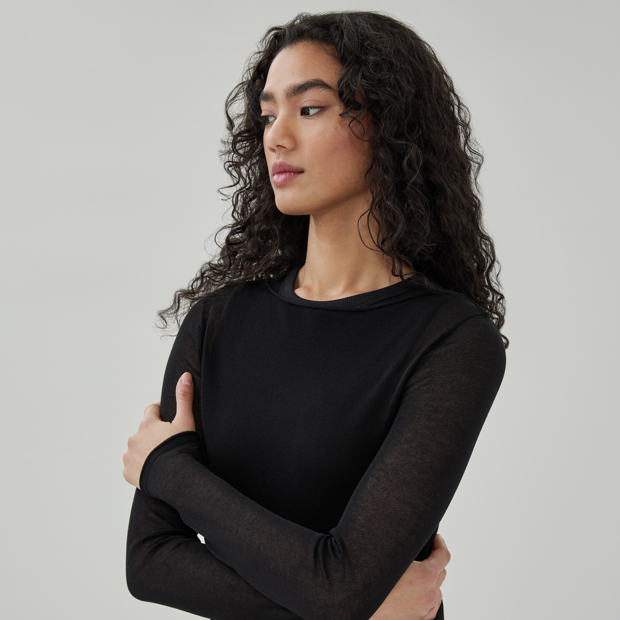 Sheer Long Sleeve Top in JF Black from Joe Fresh