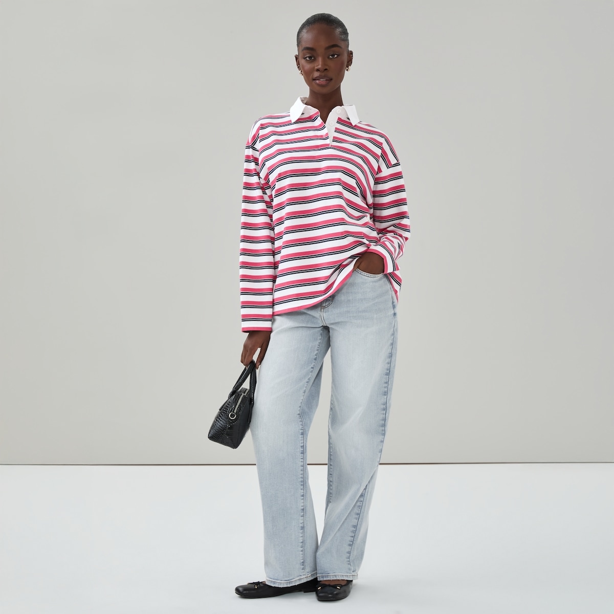 Striped Rugby Polo Shirt - Pink