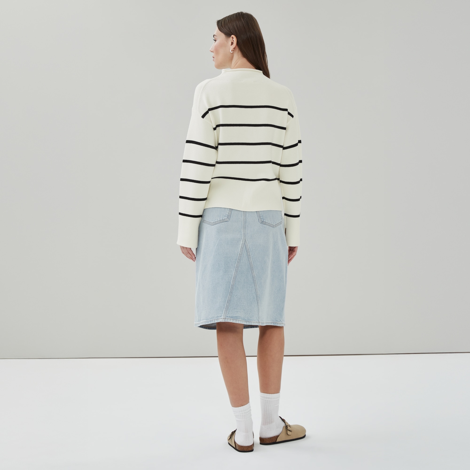 Striped Funnel Neck Sweater in Off White from Joe Fresh