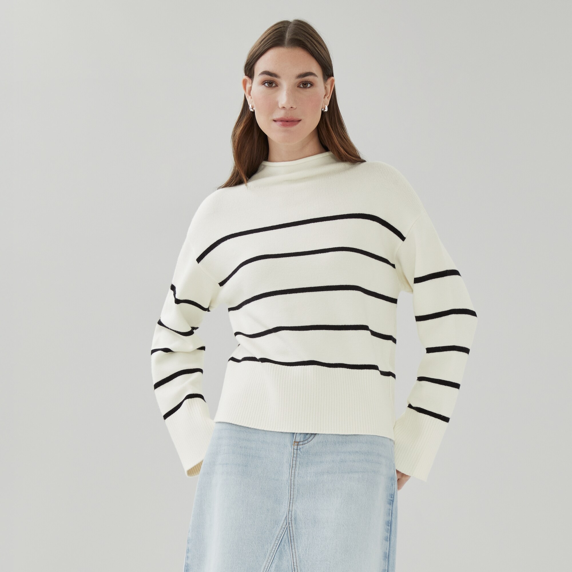 Striped Funnel Neck Sweater