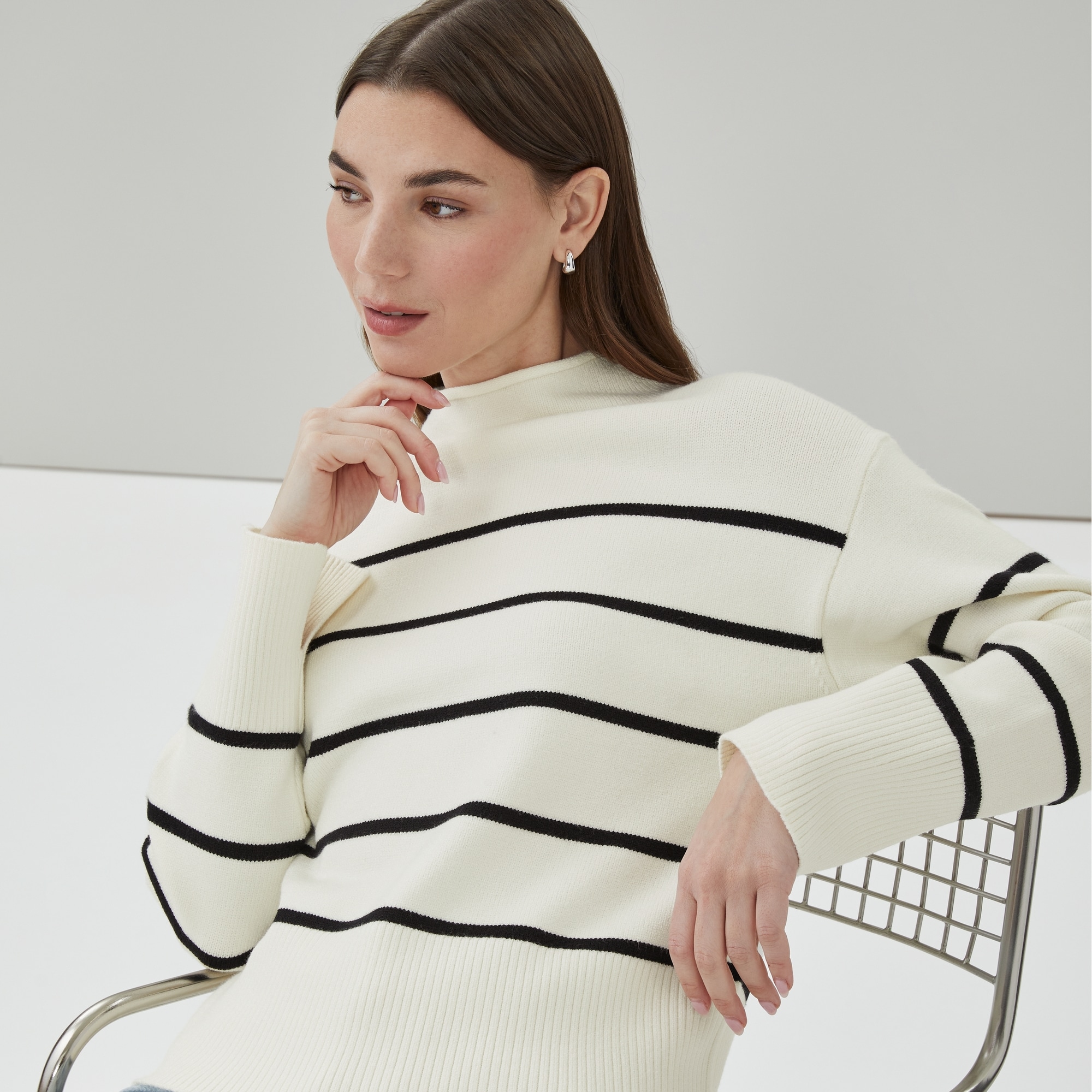 Striped Funnel Neck Sweater