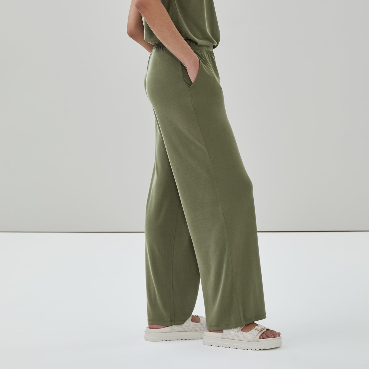 Sand Wash Wide Leg Pant - Dark Olive