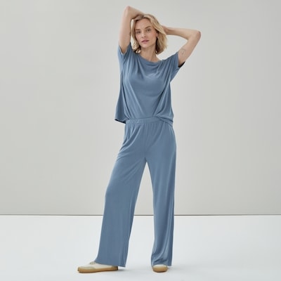 Pantalon usé à jambe large - Bleu Cendré