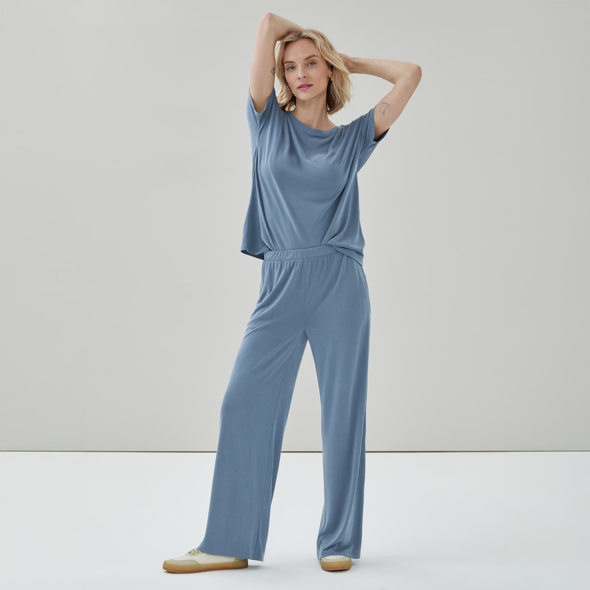 Sand Wash Wide Leg Pant - Dusty Blue