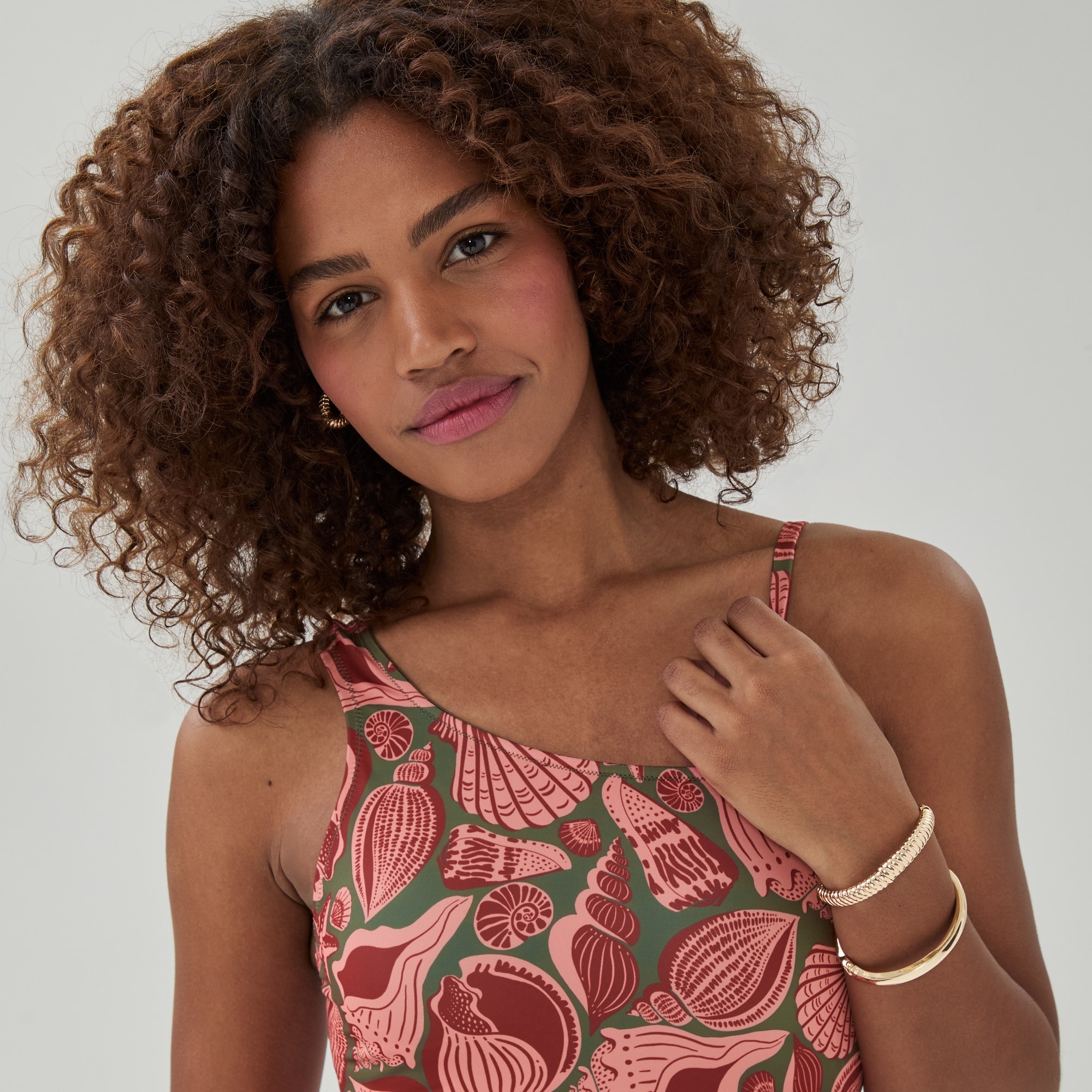 Printed One Shoulder Swimsuit in Green from Joe Fresh