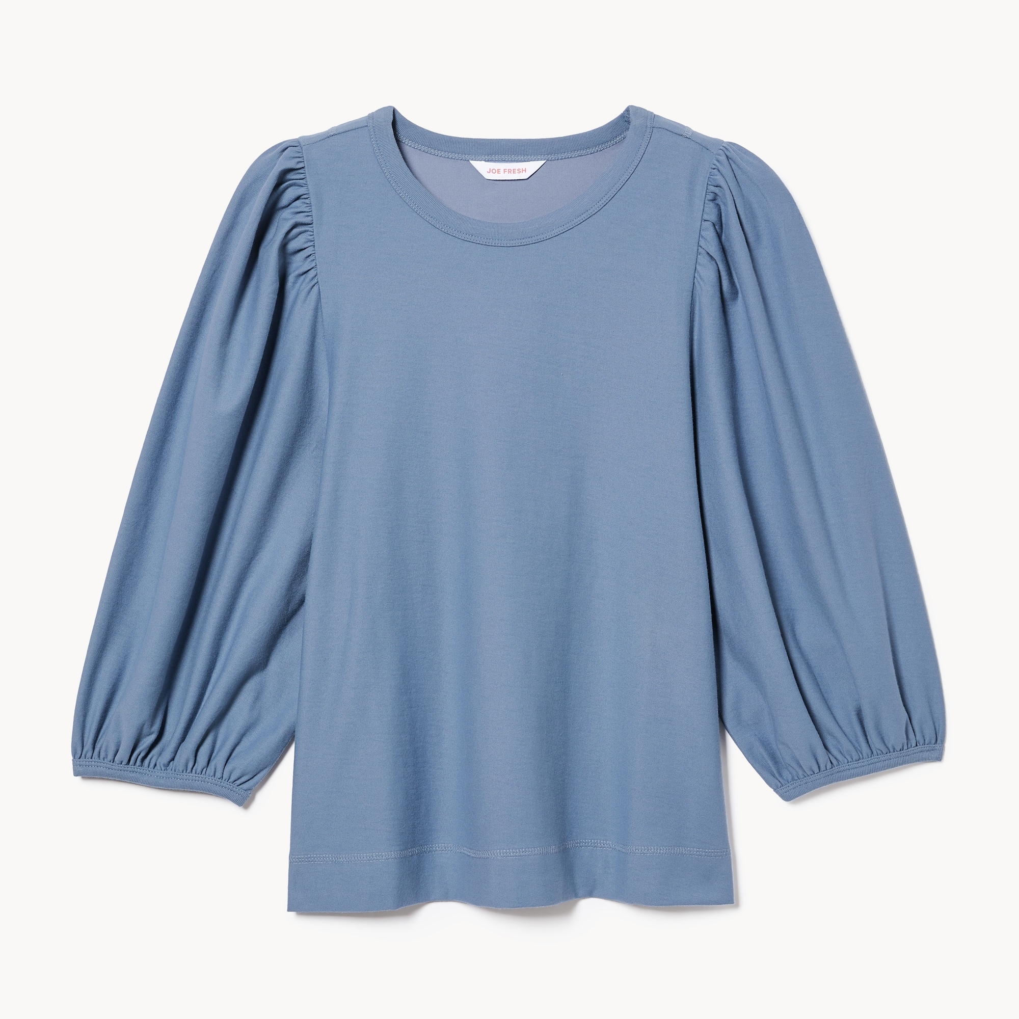 Heavyweight Cotton Puffed Sleeve Top in Dusty Blue from Joe Fresh
