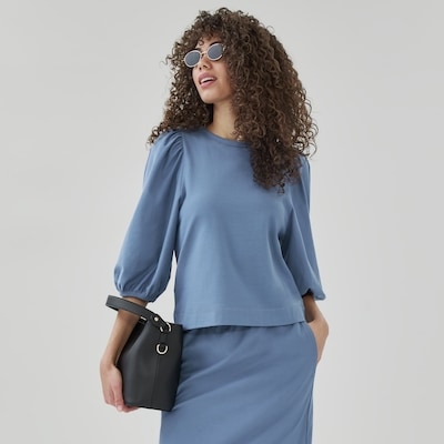 Heavyweight Cotton Puffed Sleeve Top - Dusty Blue