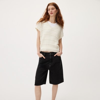 Short Sleeve Knit Sweater - Off White