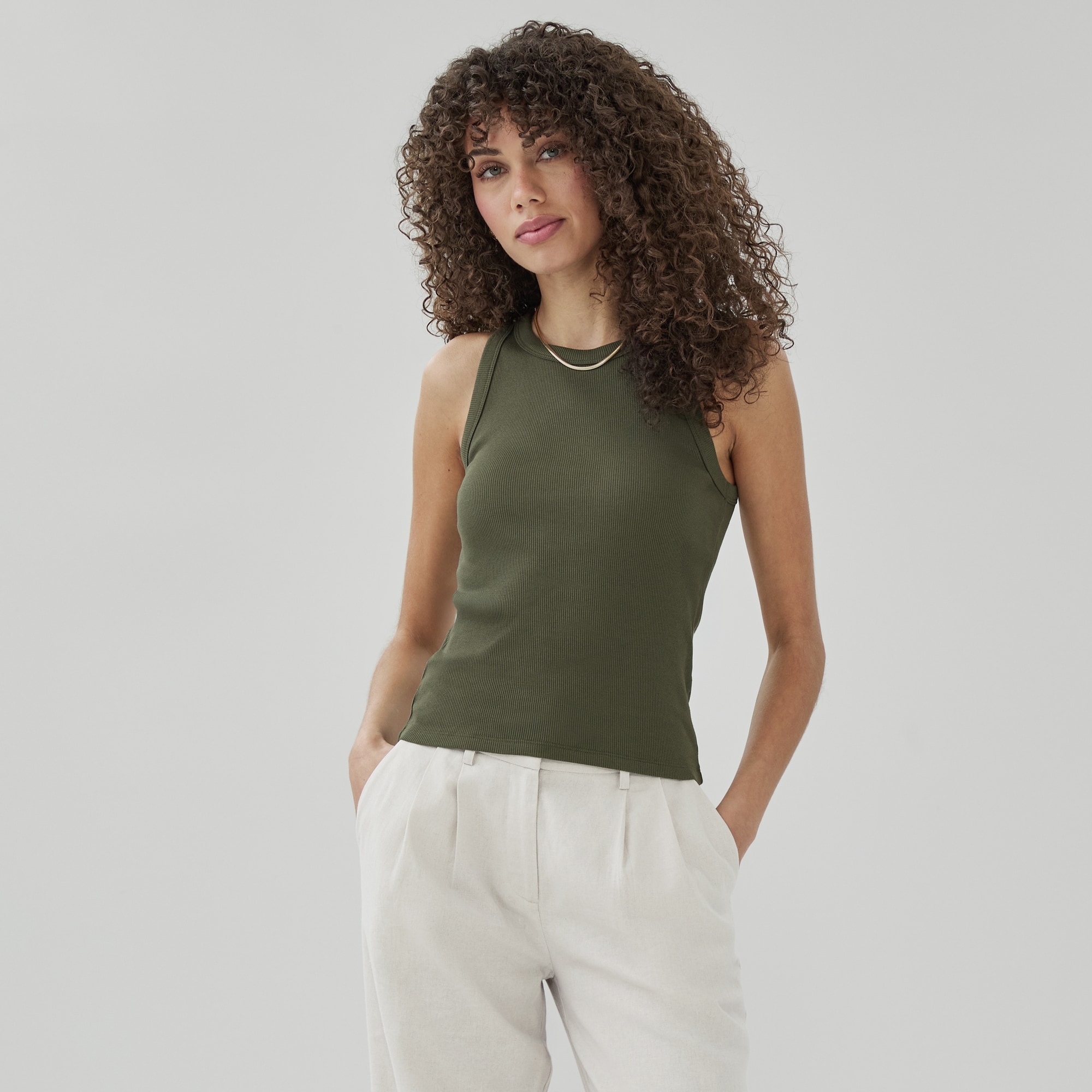 tdfオリーブ36 Ribbed Tank Top in Dark Olive from Joe Fresh