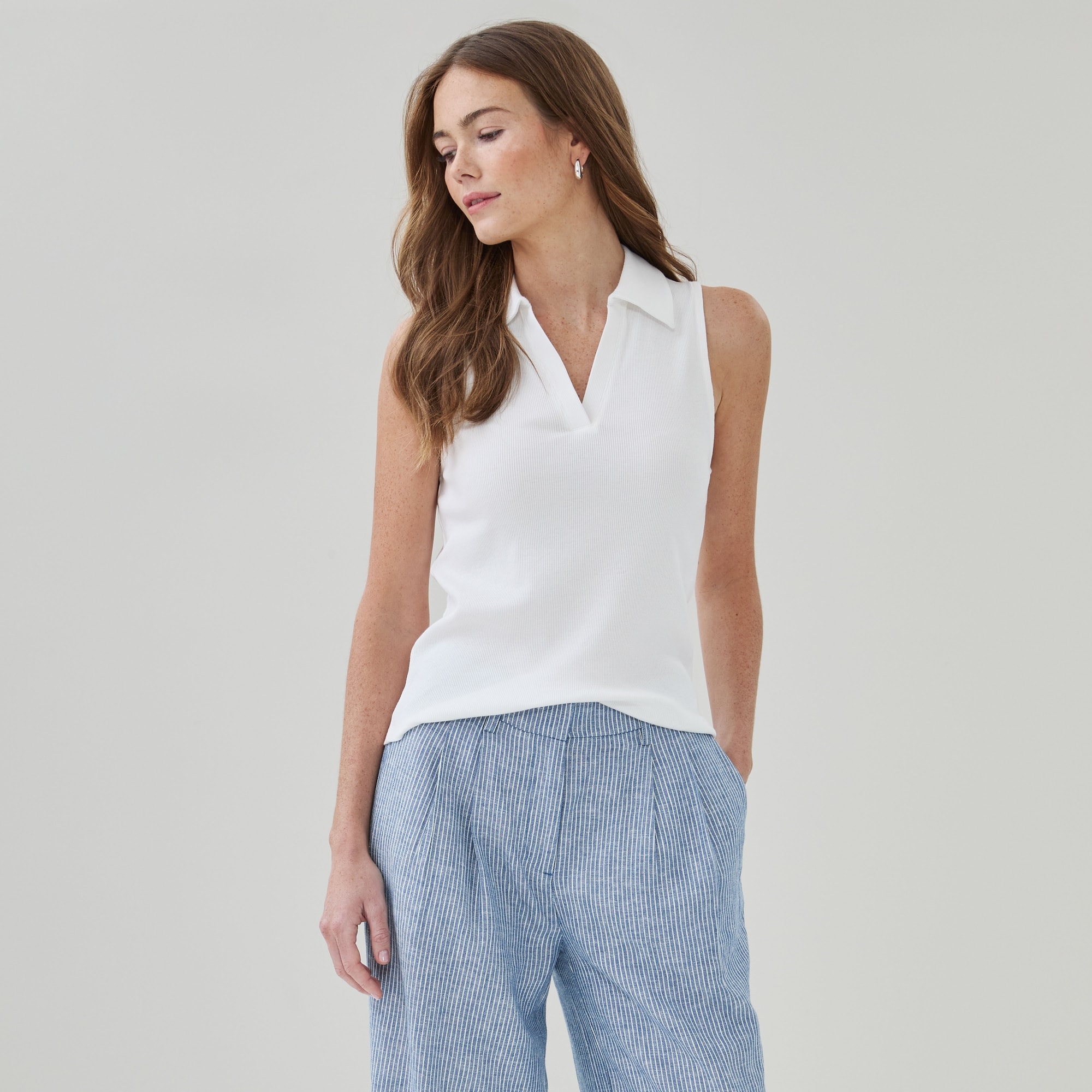Ribbed Collared Tank Top in Bright White from Joe Fresh