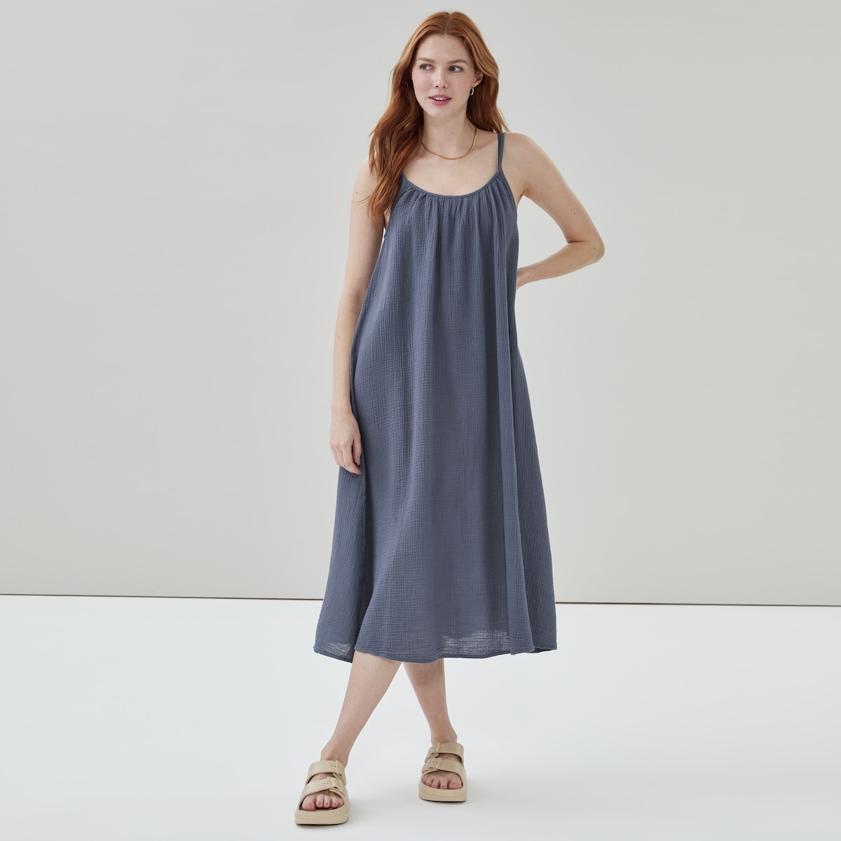 Crinkle Gauze Cover-Up Maxi Dress - Dark Blue