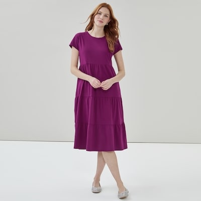 Short Sleeve Midi Dress - Plum