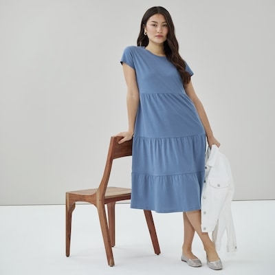 Short Sleeve Midi Dress - Dusty Blue