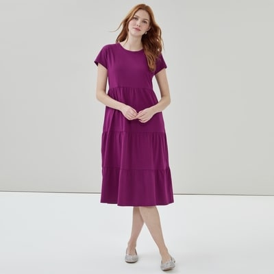 Short Sleeve Midi Dress - Plum