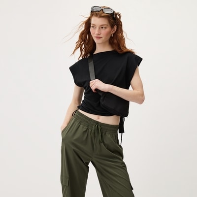 Micro French Terry Cropped T-Shirt - Black