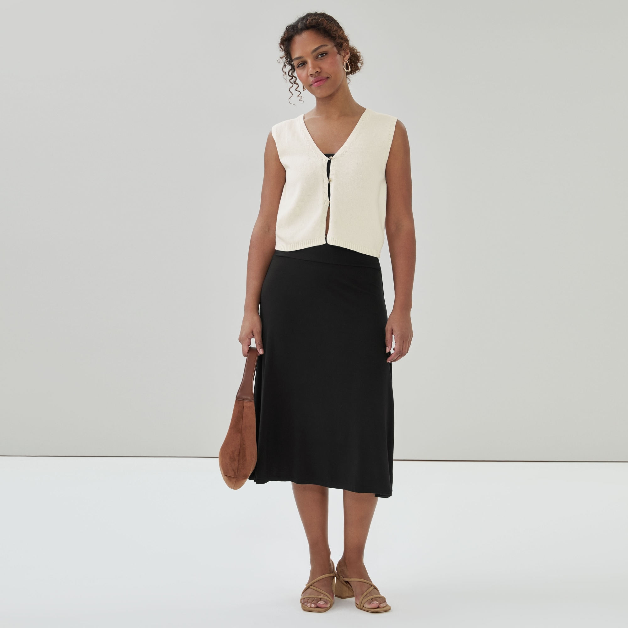 A-Line Midi Skirt in JF Black from Joe Fresh