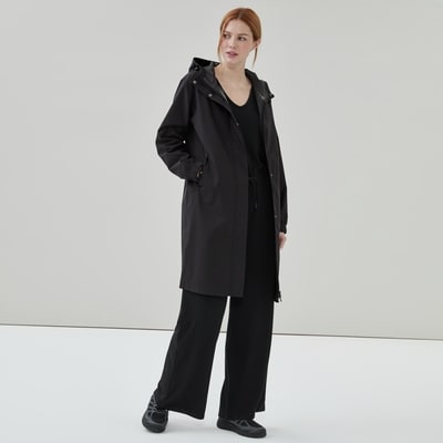 Imperméable midi à capuchon - Noir