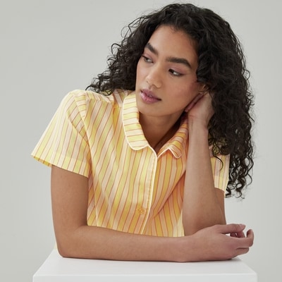 Chemise de nuit en popeline de coton - Jaune