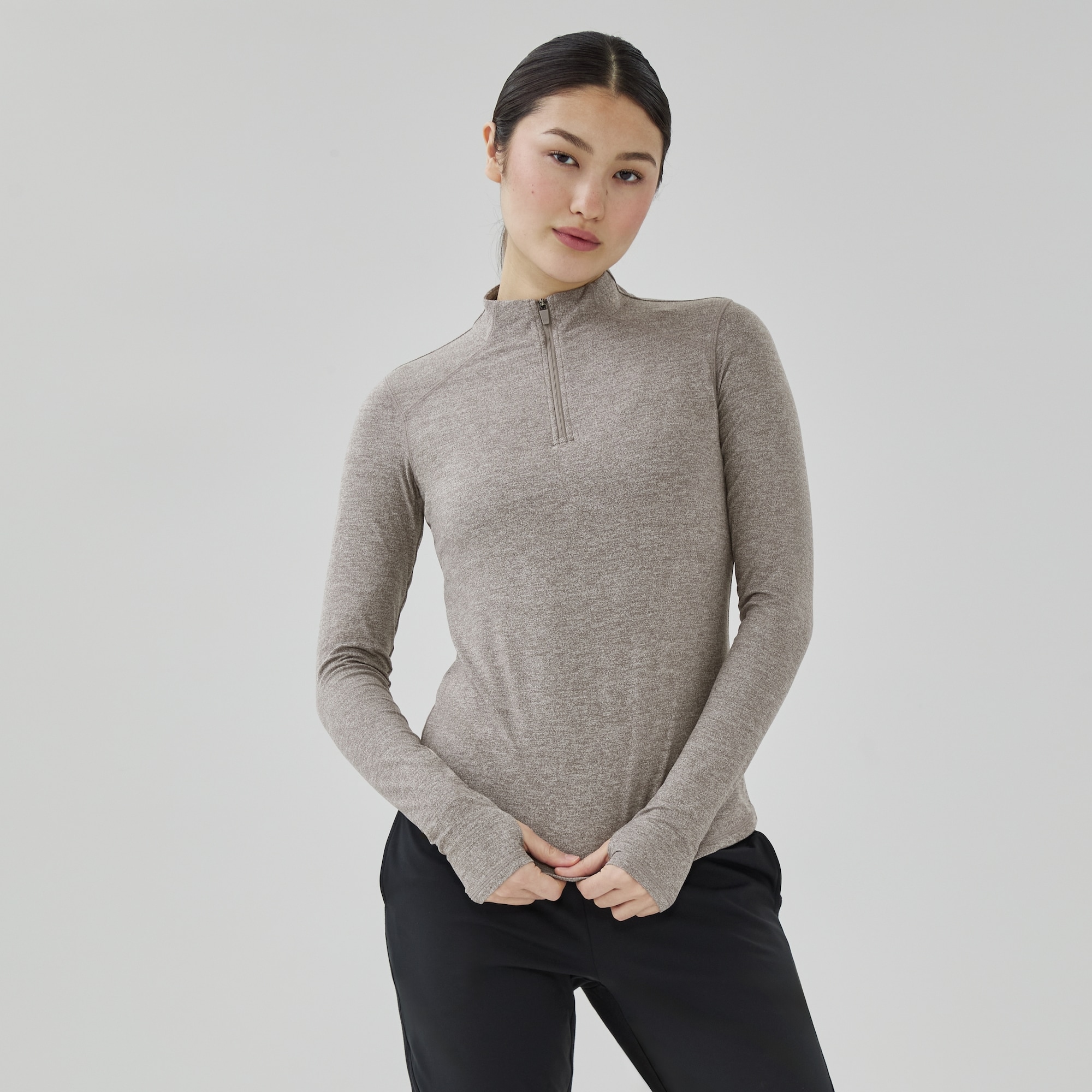 Quarter-Zip Pullover in Brown Mix from Joe Fresh
