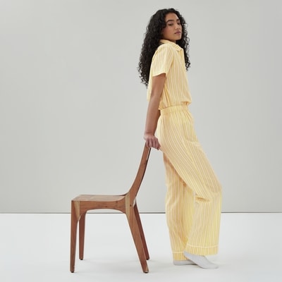 Pantalon de nuit en popeline de coton - Jaune
