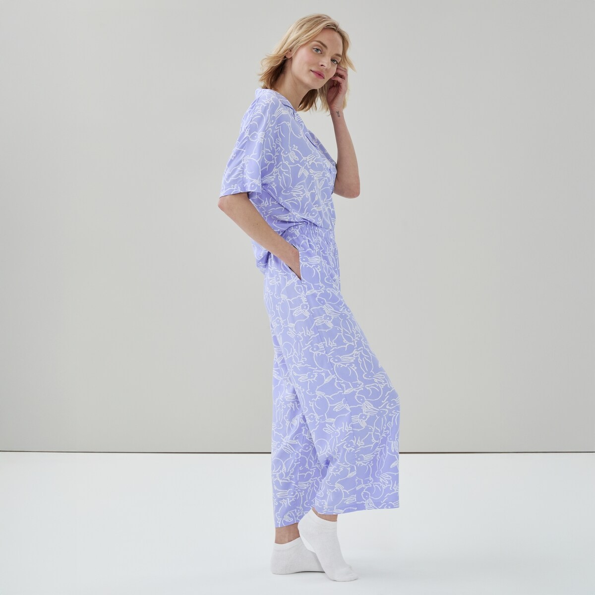 Printed Cropped Sleep Pant - Light Blue