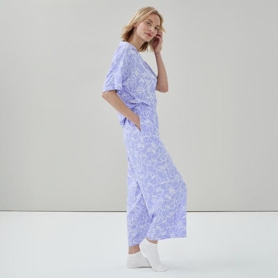 Pantalon de nuit court imprimé - Bleu Pâle