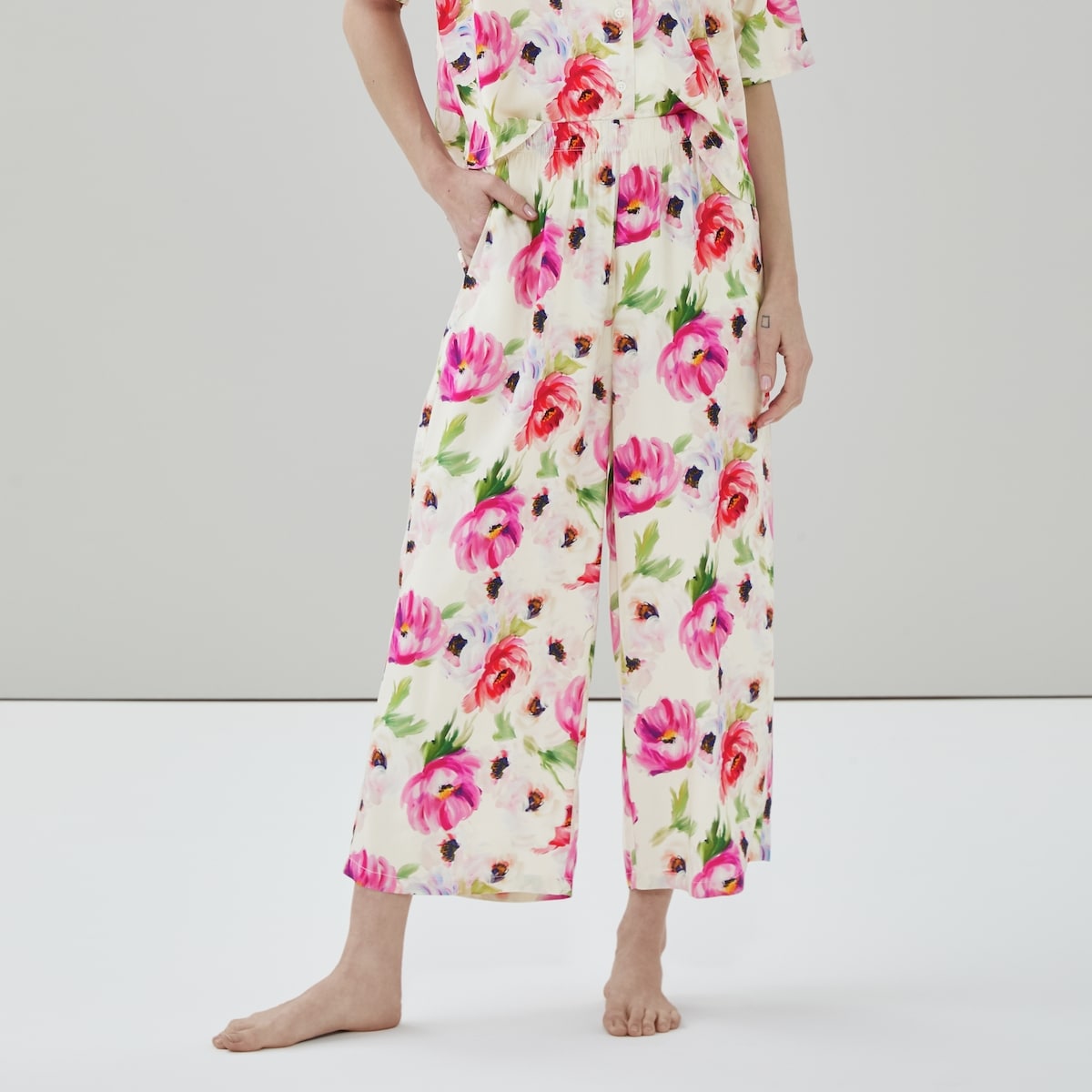 Printed Cropped Sleep Pant - Fuchsia