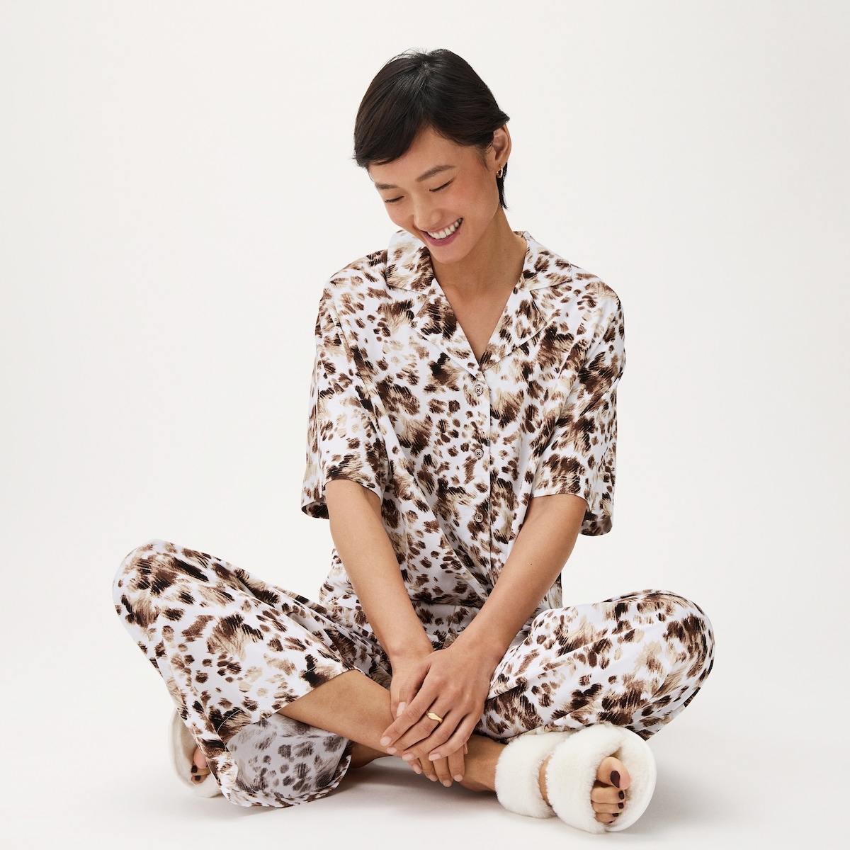 Printed Cropped Sleep Pant - Light Brown