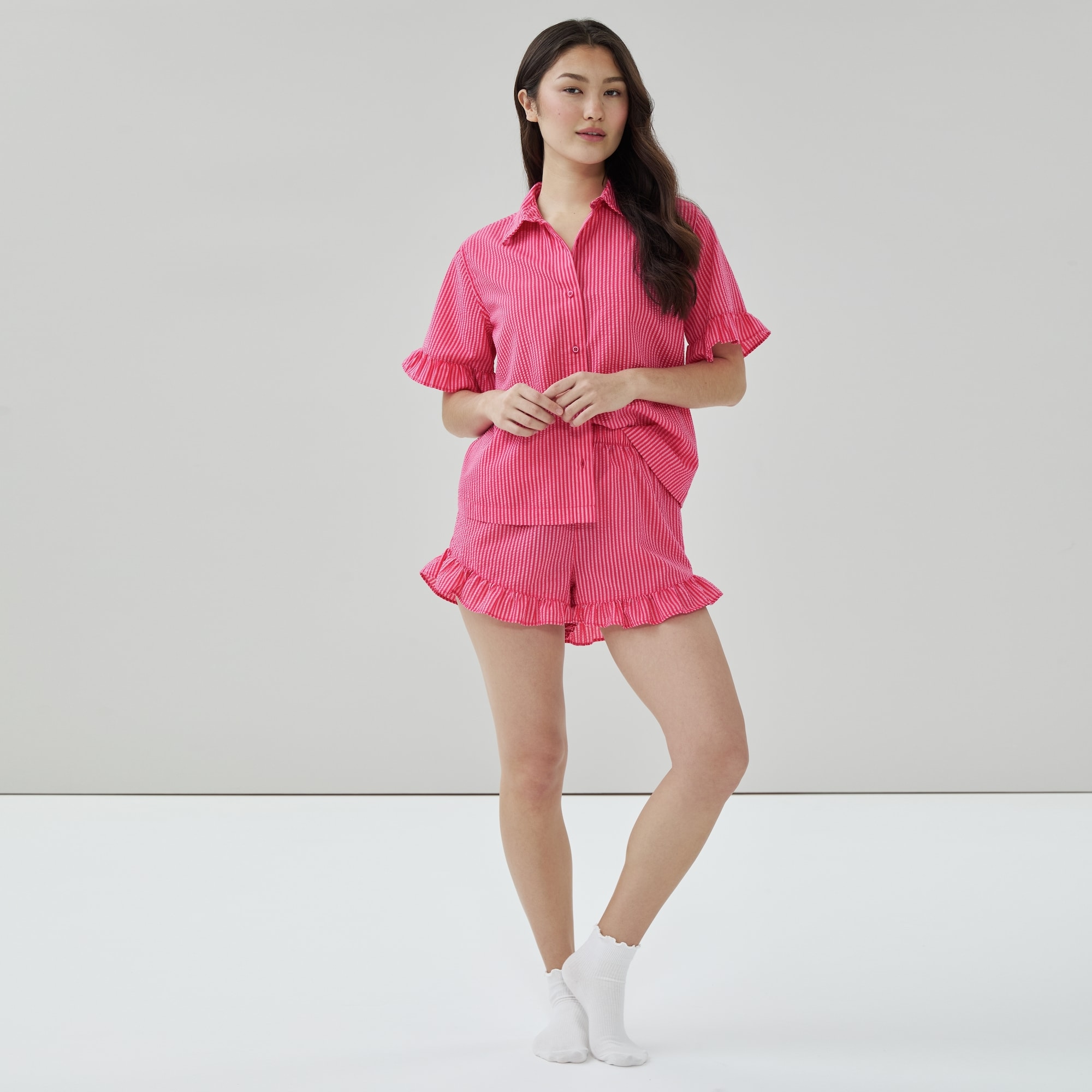 Short de nuit en tissu gaufré
