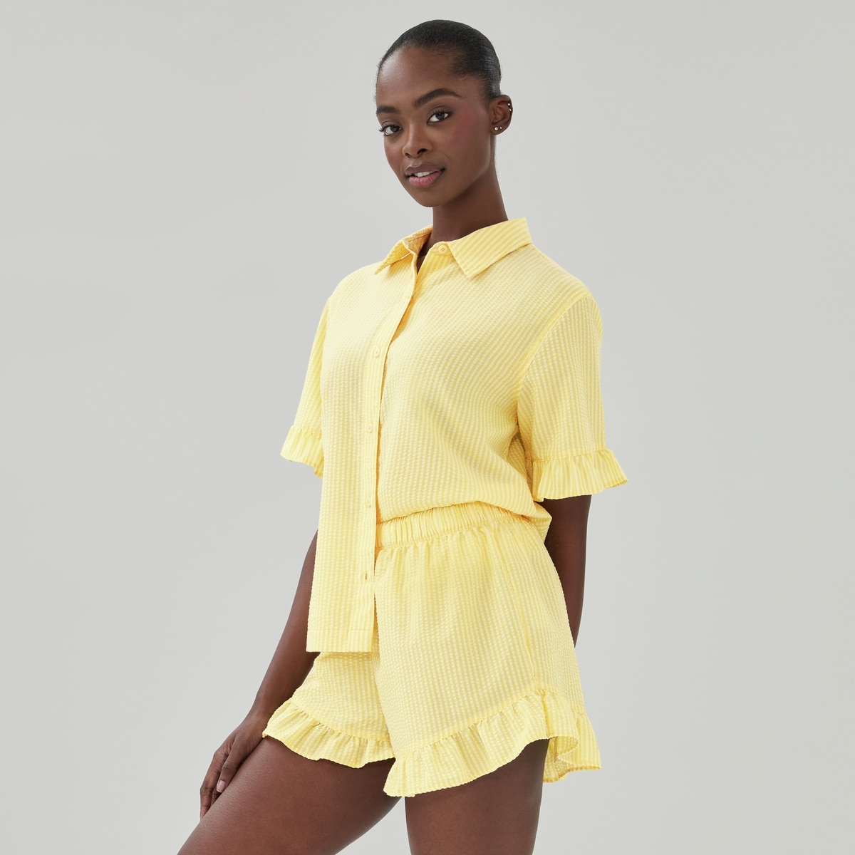 Seersucker Sleep Short - Pale Yellow