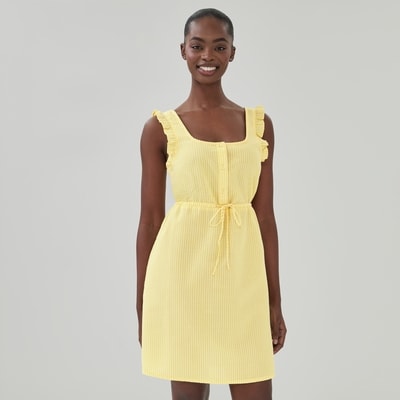 Robe de nuit en tissu gaufré - Jaune pâle