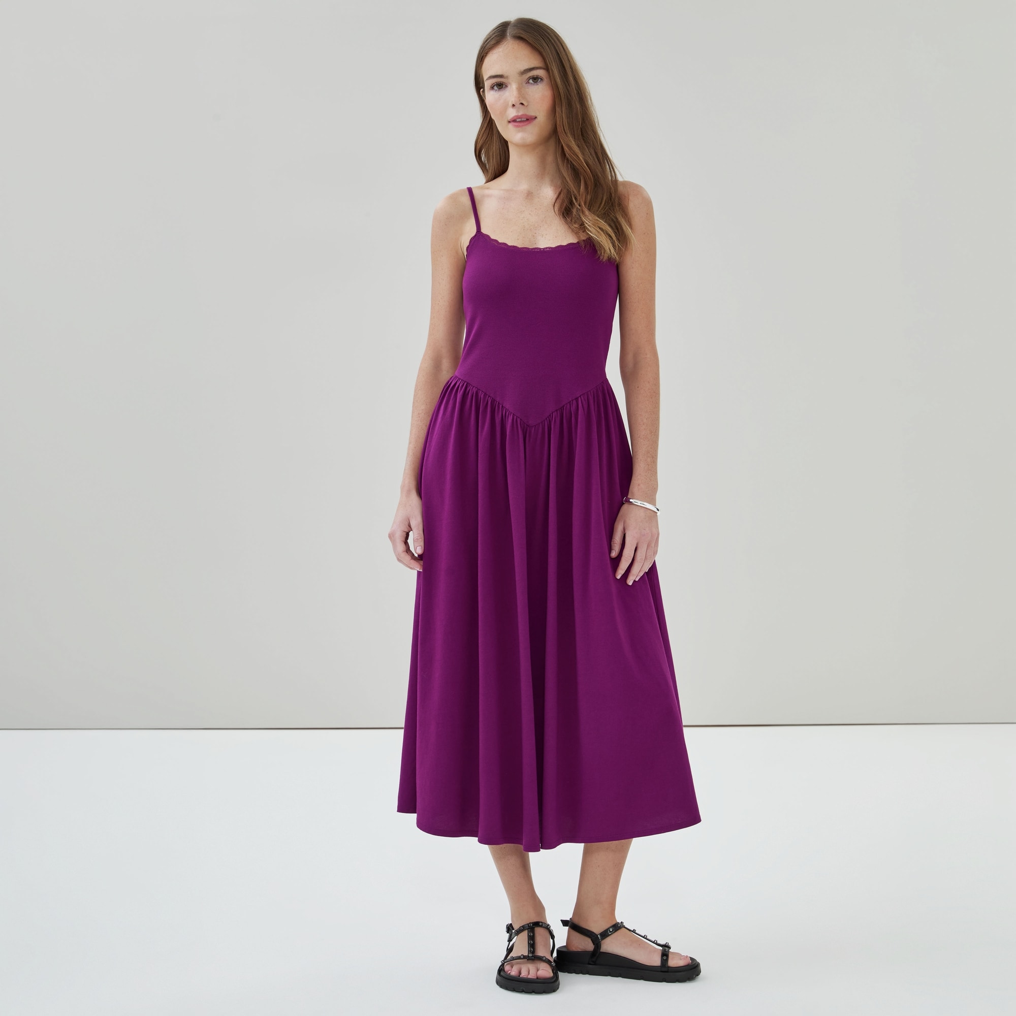 chinese dress ladies Heidi Plum Purple Lace Ruched Short Sleeve Midi Dress