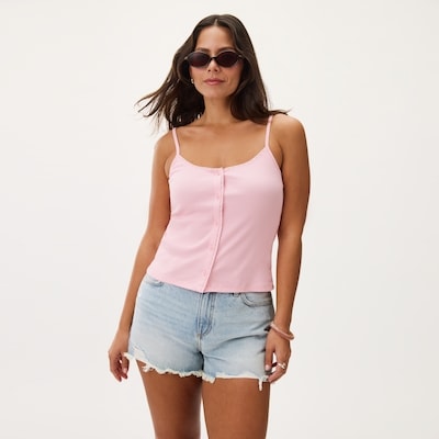 Cami côtelé en dentelle - Rose Pâle