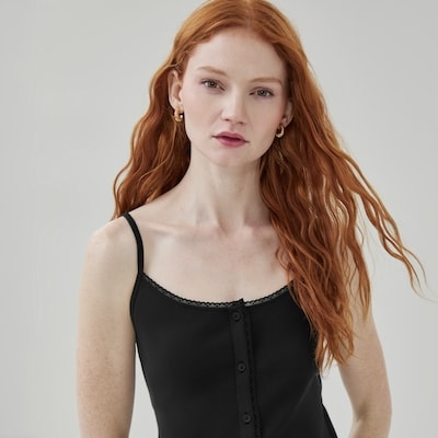 Cami côtelé en dentelle - Noir JF