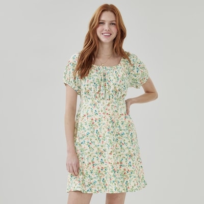 Minirobe imprimée à manches bouffantes - Blanc