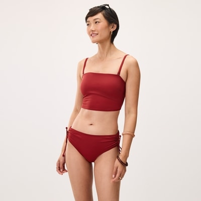 Side Ruched Swim Bottom - Dark Red