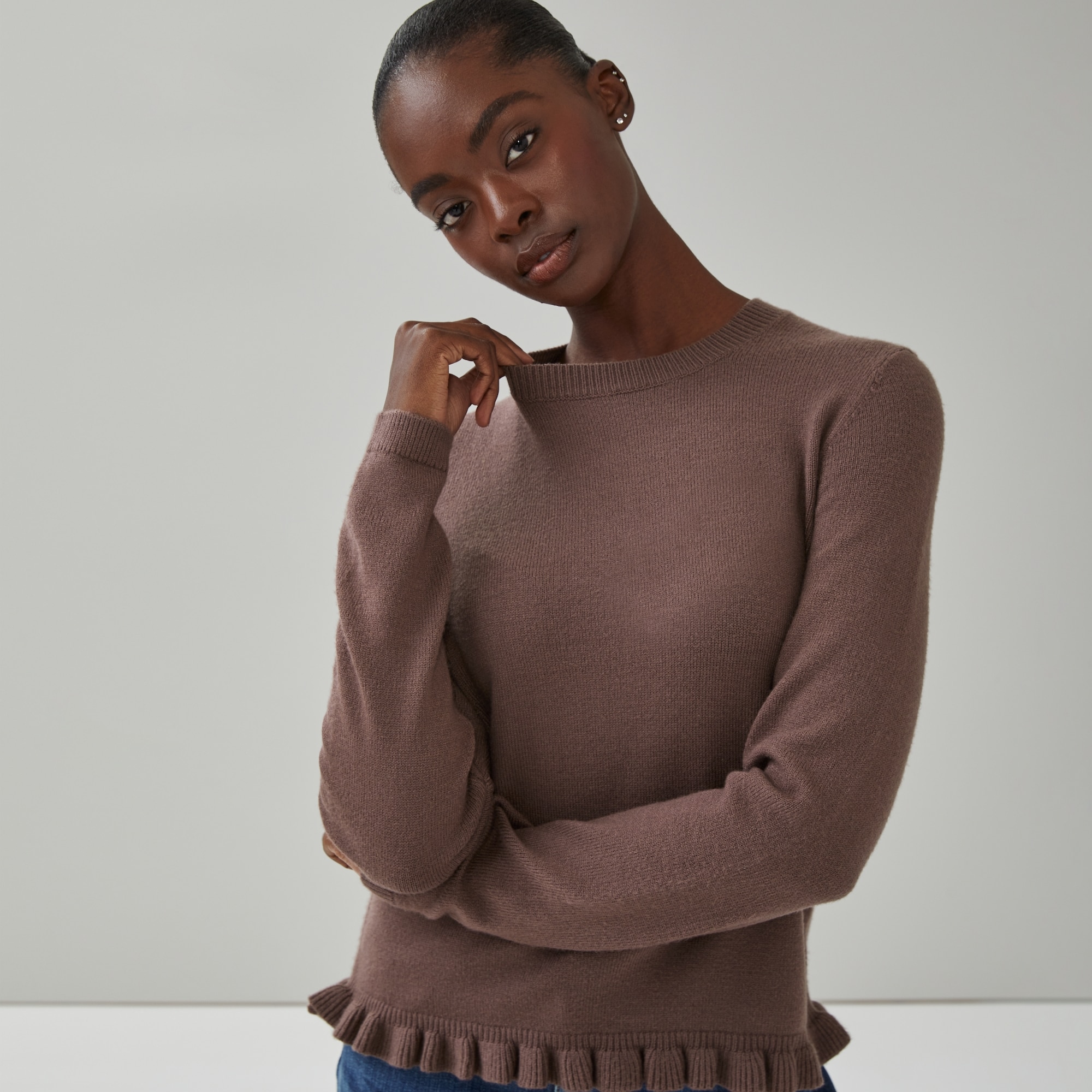 Ruffled Hem Sweater in Brown from Joe Fresh Ruffled Hem Sweater in Brown from Joe Fresh