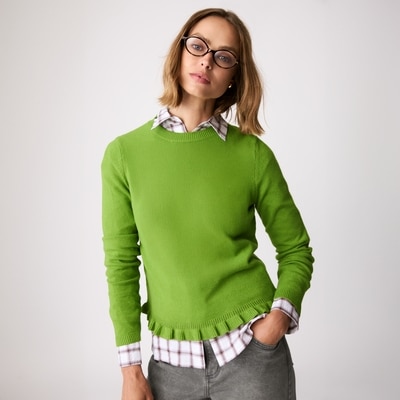 Ruffled Hem Sweater - Green