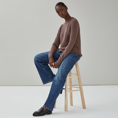 Ruffled Hem Sweater - Brown