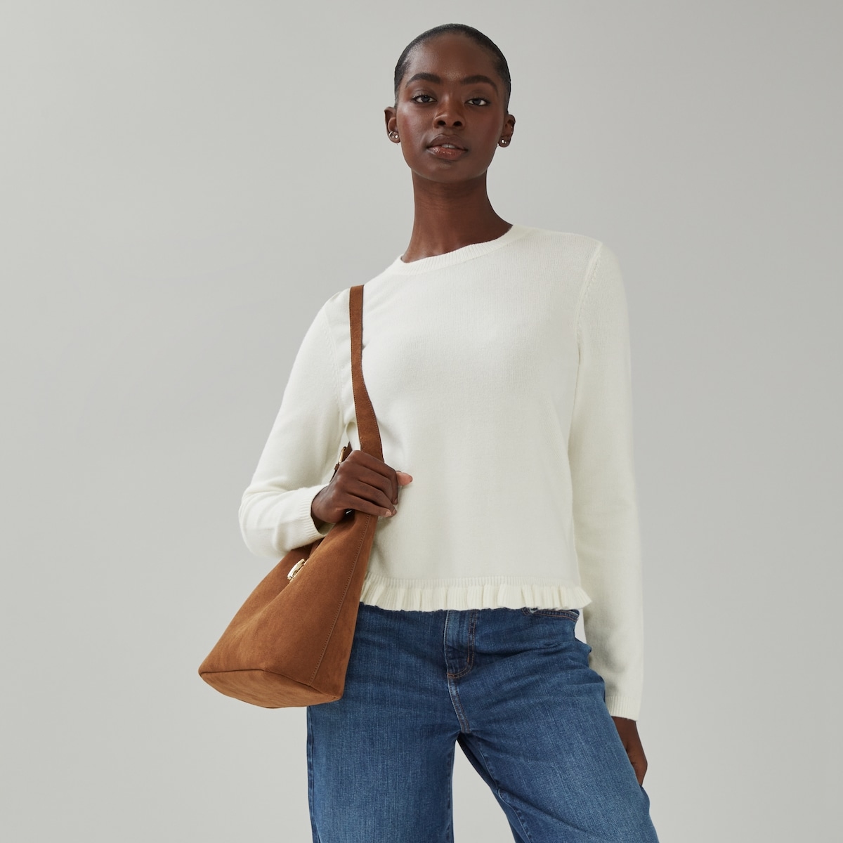 Chandail en tricot avec ourlet volants - Blanc Cass