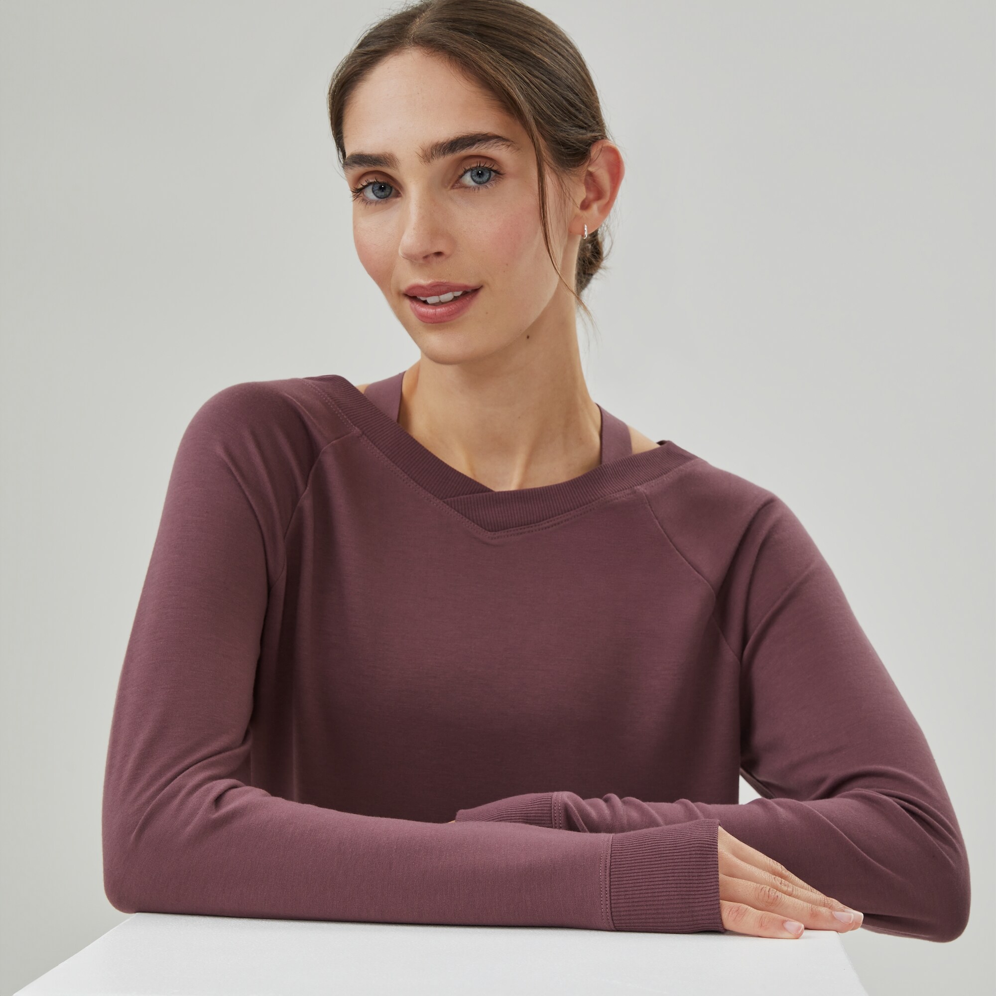 Micro French Terry Double V Neck Sweatshirt