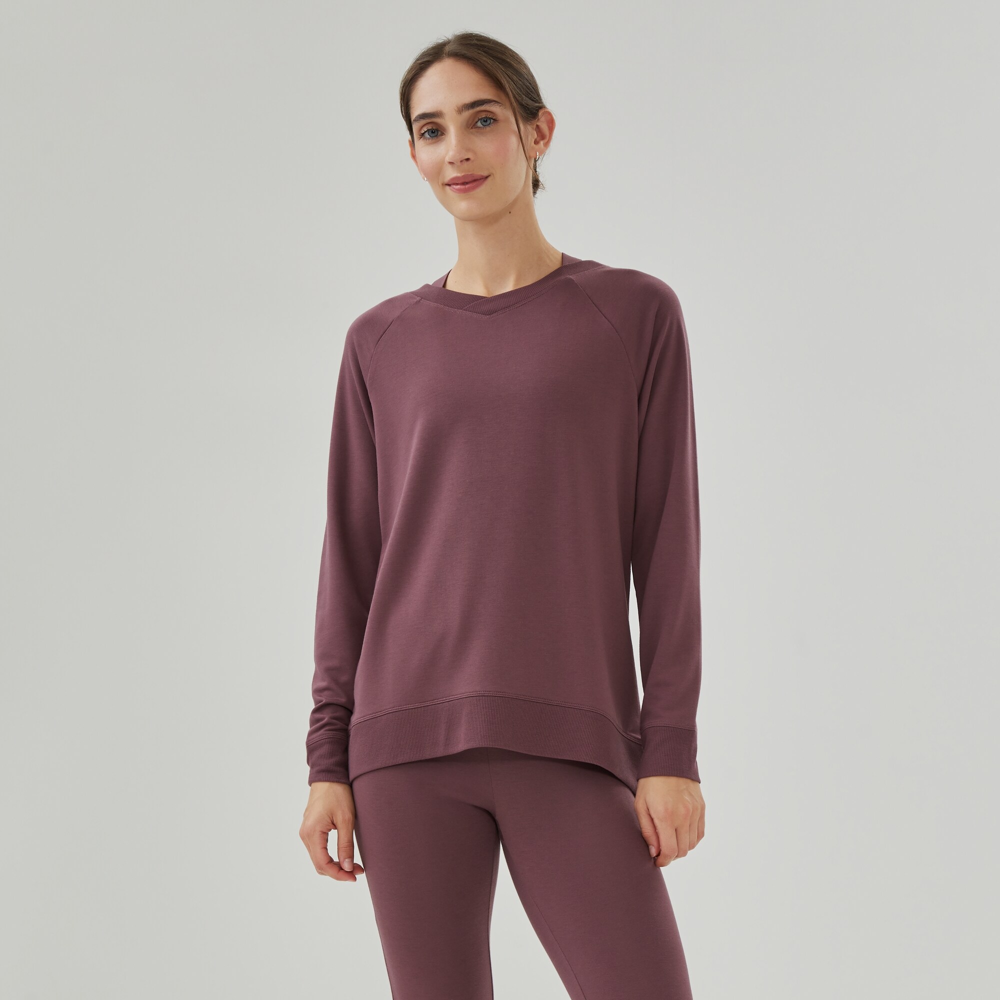 Micro French Terry Double V Neck Sweatshirt