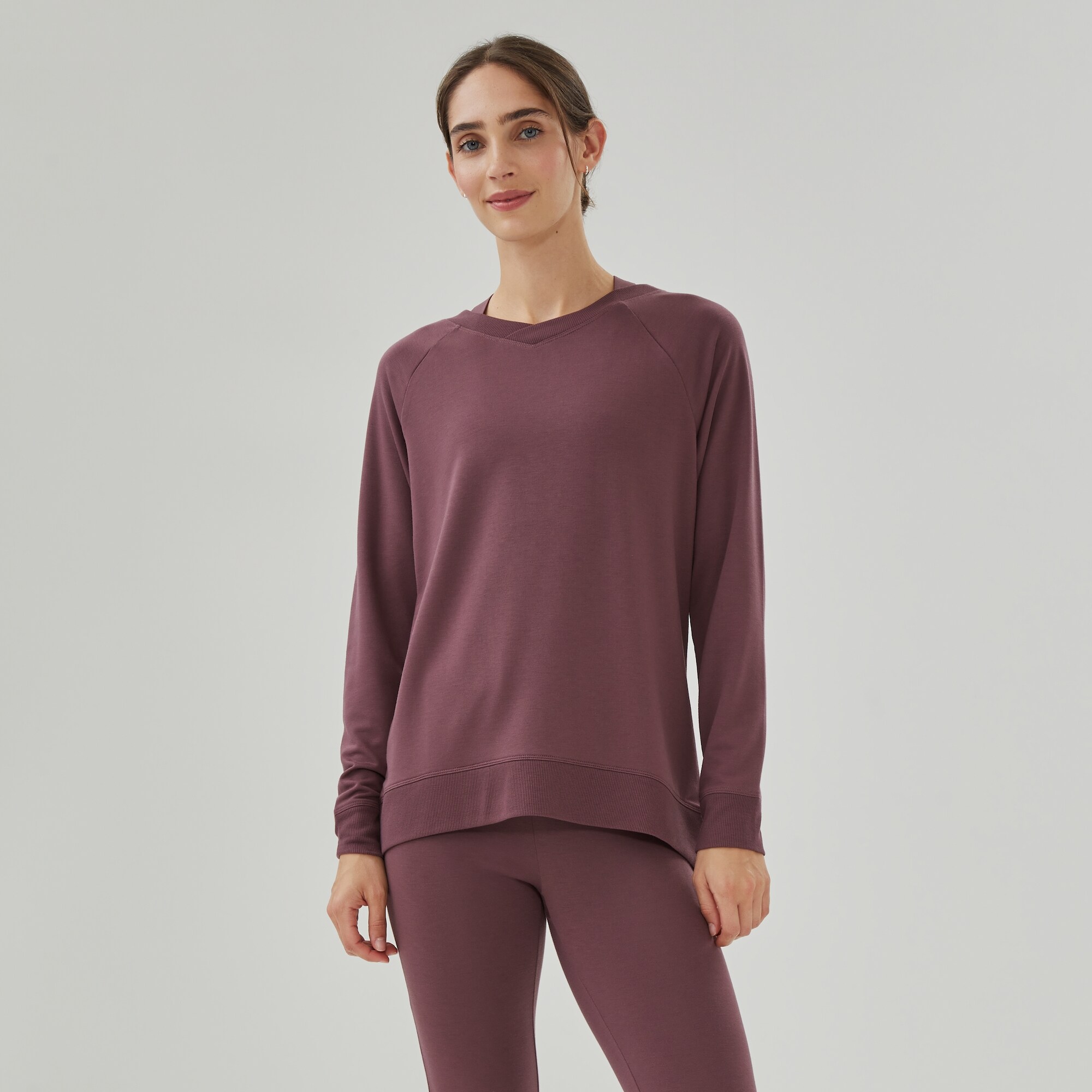 Micro French Terry Double V Neck Sweatshirt
