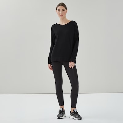 Micro French Terry Double V Neck Sweatshirt - Black