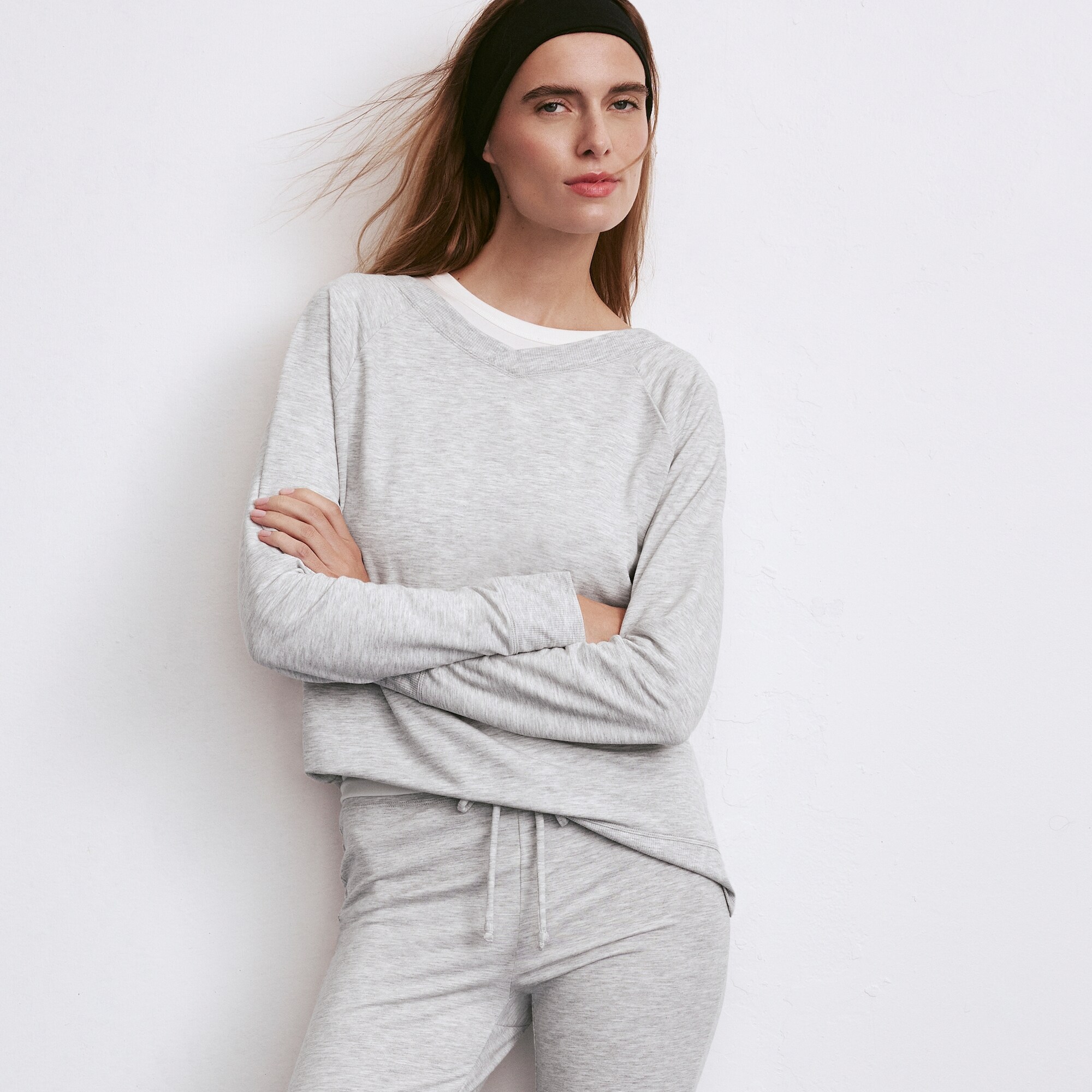 Micro French Terry Double V-Neck Sweatshirt