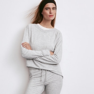 Micro French Terry Double V-Neck Sweatshirt - Grey Mix