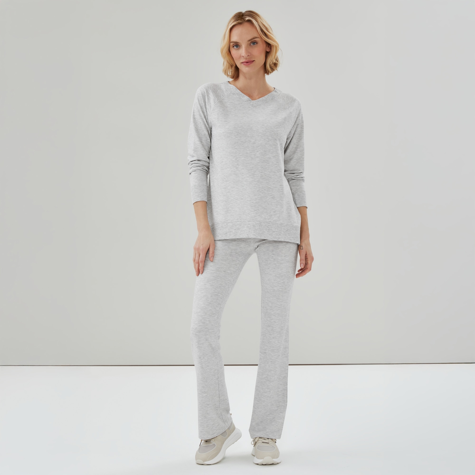 Micro French Terry Double V-Neck Sweatshirt