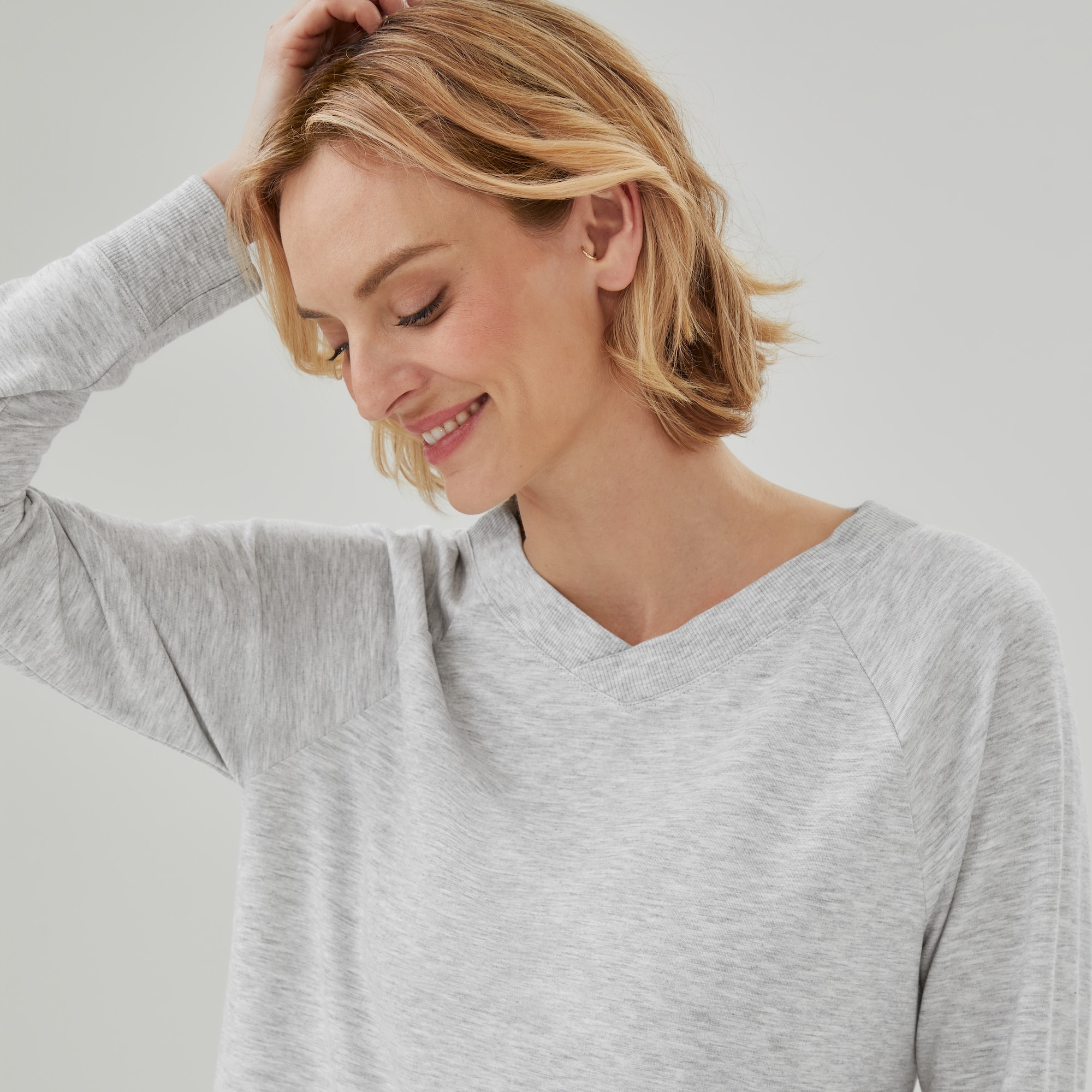 Micro French Terry Double V-Neck Sweatshirt