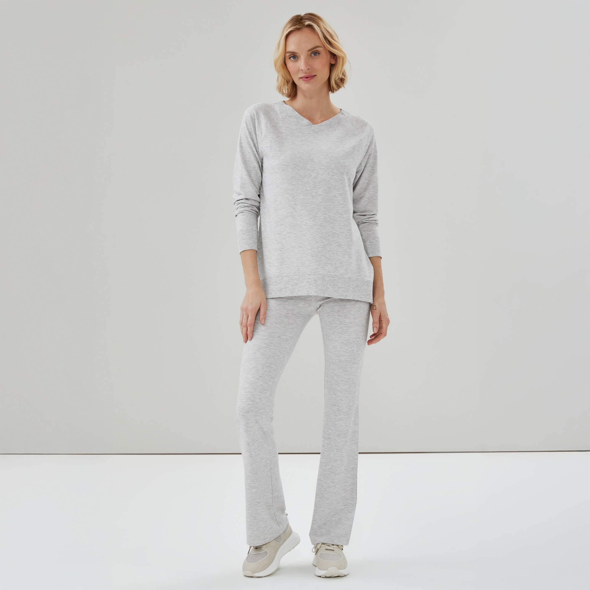 Micro French Terry Double V-Neck Sweatshirt
