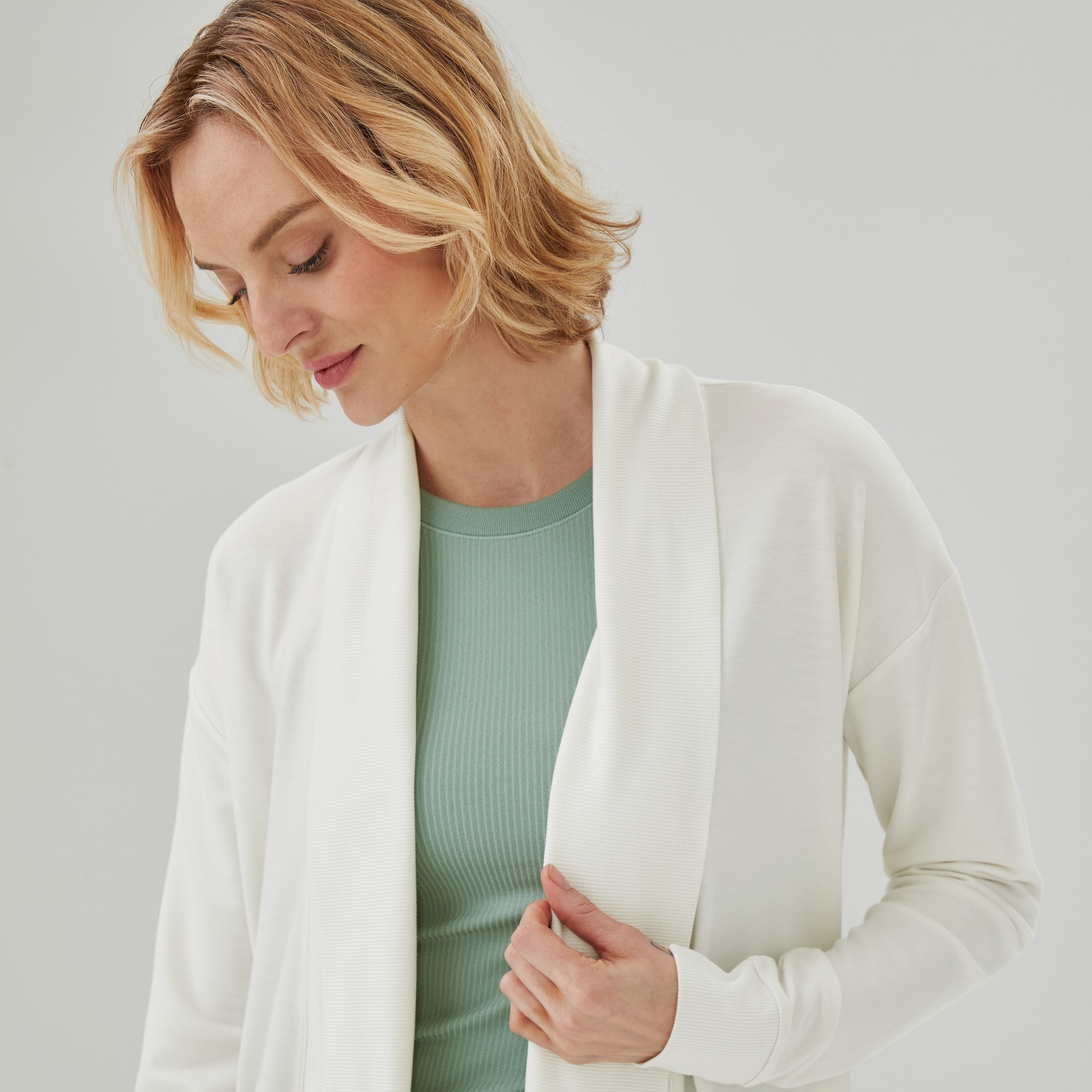 Active Terry Cardigan in Cream from Joe Fresh